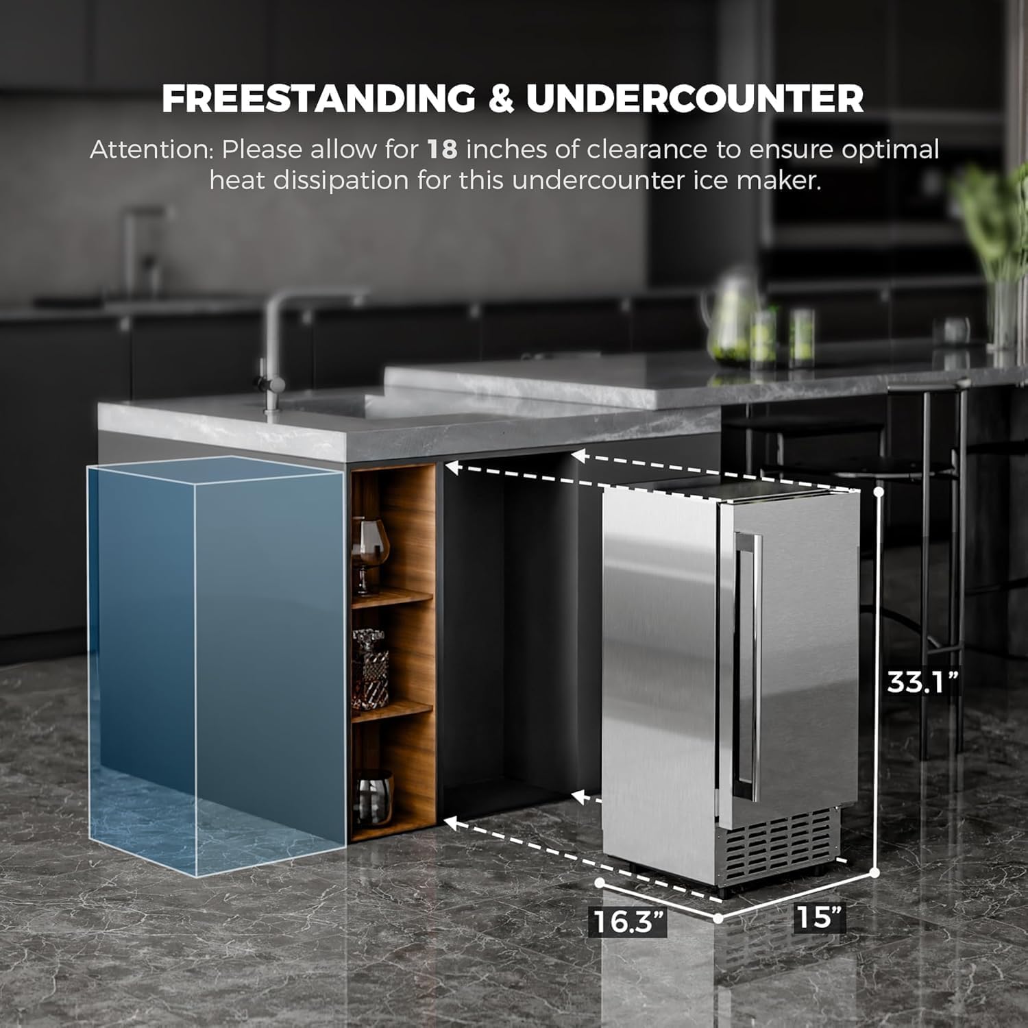 Crzoe Under Counter Nugget Ice Maker, Built-In Nugget Ice Maker Machine With Pebble Ice,80lbs/Day, 24h Timer & Self-Cleaning, Double Ice Baskets For Home/Office Use on Fridge.com - View 4
