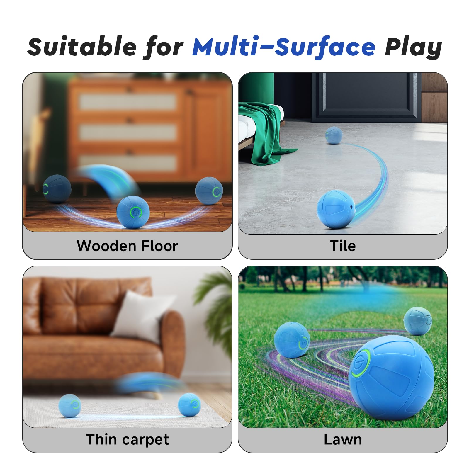 Balle interactive de 5,1 cm pour chiots/petits chiens, rebondissement automatique activé, vibrant, jouet pour petits chiens pour les garder occupés (bleu ciel)