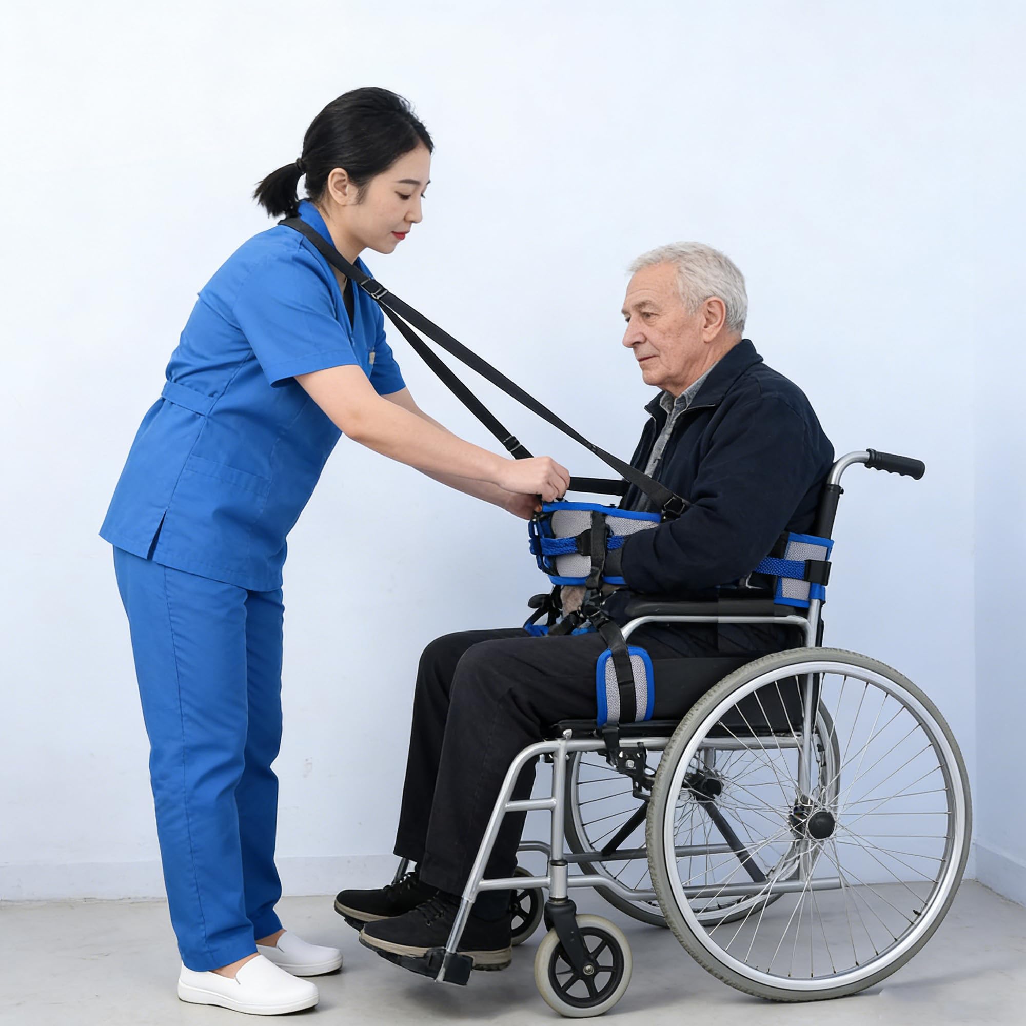 Cinghie di Trasferimento,Cinghia di Trasferimento per Pazienti, Riabilitazione Cintura, con 6 Maniglie e 2 passanti per le gambe, Adatto a Persone Anziane e a Mobilità Ridotta