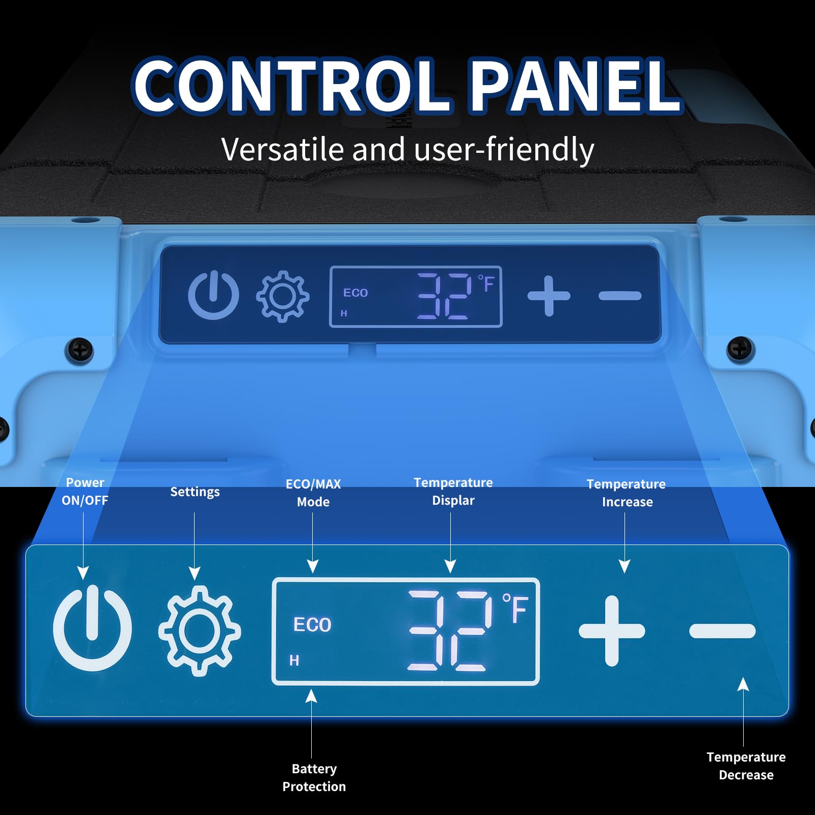 Car Refrigerator Fridge 32 Quart 30L Portable Mini Freezer 12/24V DC,110~240 Volt AC Blow Expansion Evaporator Compressor Electric Cooler -4?~68? LED Touchscreen Temp Control,Reversible Door,Ice Blue