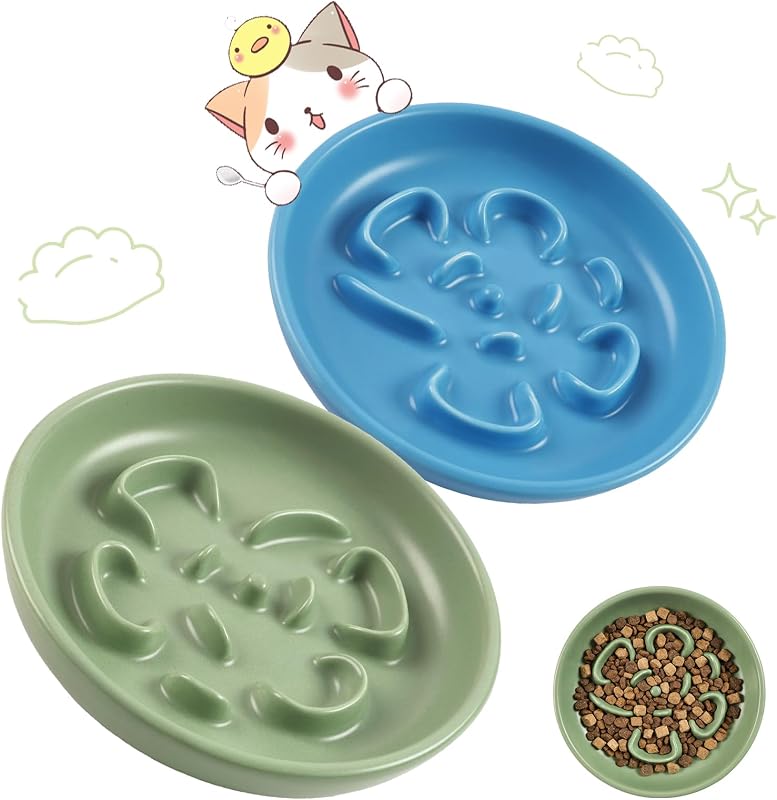 Comedouro lento para gatos de cerâmica com labirinto floral STAOVA, 2 unidades