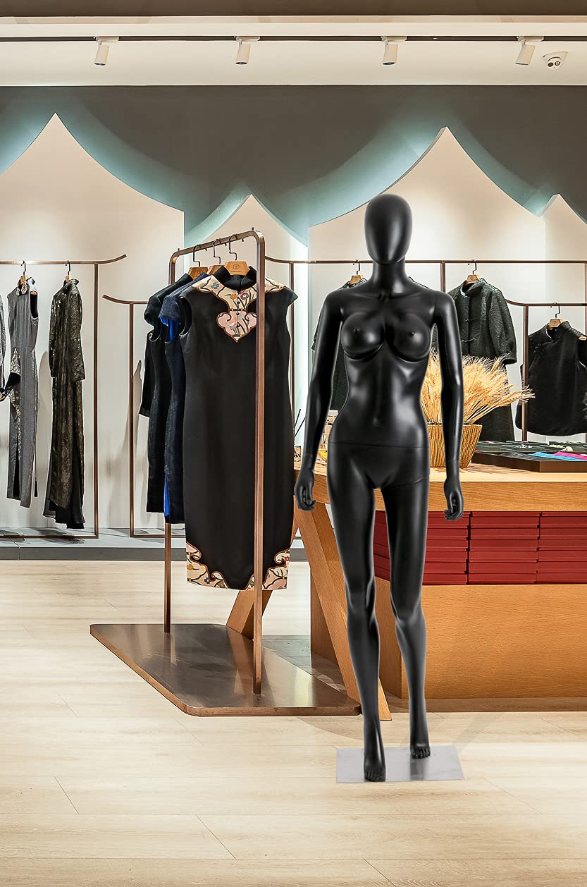 SLF2-Black schwarz matt abstrakte Schaufensterpuppe weiblich großer Brustumfang mit Metallplatte ohne Kopf Female Mannequin Headless (Schwarz)