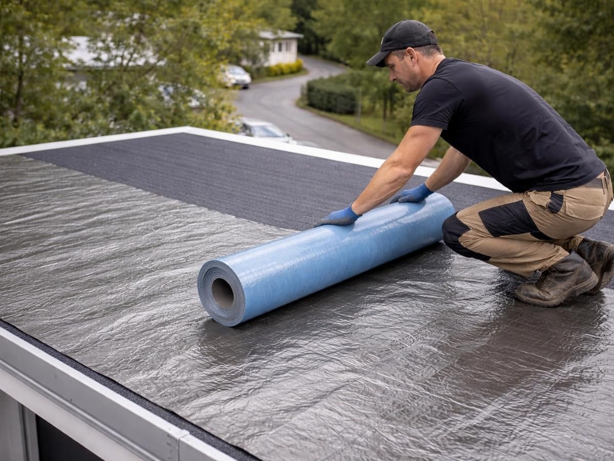 Bande d'étanchéité de toit autocollante 1 x 5 m - Couleur plomb - Bande de toit en bitume avec couche en aluminium - Étanche sans flamme - Pour abri de voiture, abri de jardin et toit plat - Rouleau