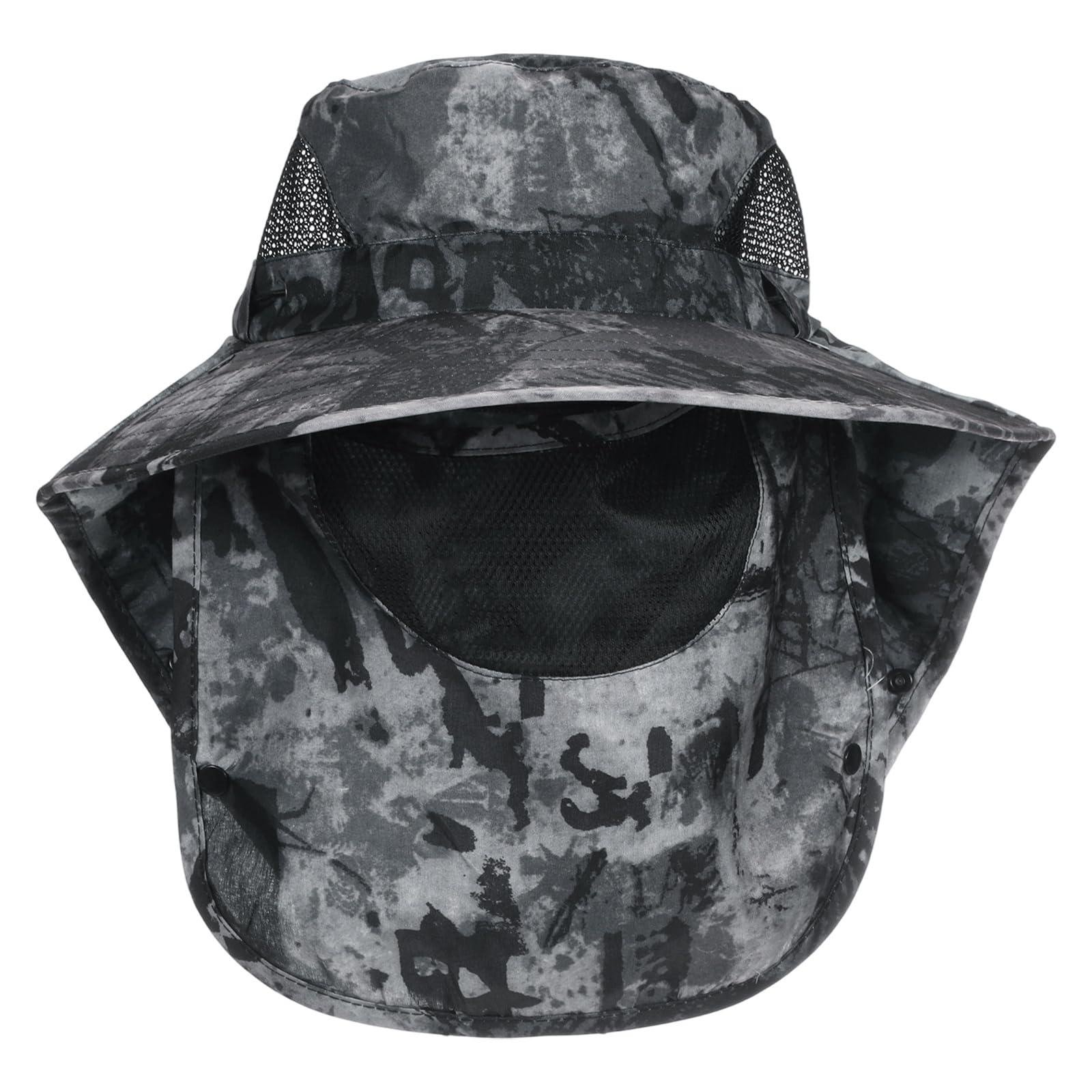 sourcing map Wide Brim Bucket Hat Polyester Sun Protection Hat Unisex Fishing Cap with Removable Neck Face Flap for Beach Hiking Garden Lawn Work Camping Outdoor, Deep Gray