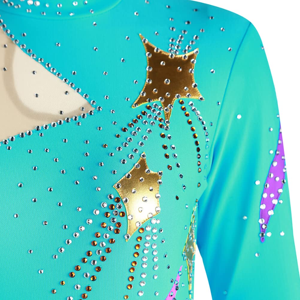 JRUIA Body da Ginnastica Ritmica per Ragazze Vestito da Performance di Pattinaggio Artistico su Ghiaccio Fatto A Mano Costume da Competizione Spettacolo di Danza A Maniche Lunghe da Donna