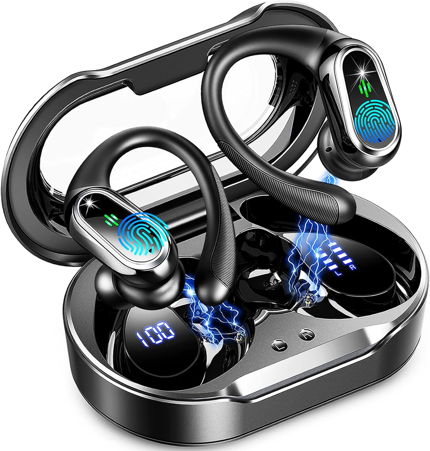 Wireless Earbuds, 2025 Bluetooth 5.4 Headphones Sport, 50Hrs HiFi Stereo Deep Bass Over-Ear buds with ENC Noise Cancelling Mic, IP7 Waterproof & LED Display Earphones with Earhooks for Workout/Running Wireless Earbuds, 2025 Bluetooth 5.4 Headphones Sport, 50Hrs HiFi Stereo Deep Bass Over-Ear buds with ENC Noise Cancelling Mic, IP7 Waterproof & LED Display Earphones with Earhooks for Workout/Running