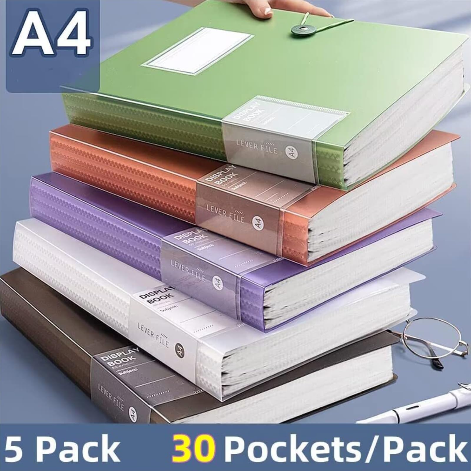 Paquet de 5 dossiers A4 30 PocketAccordion avec étiquettes