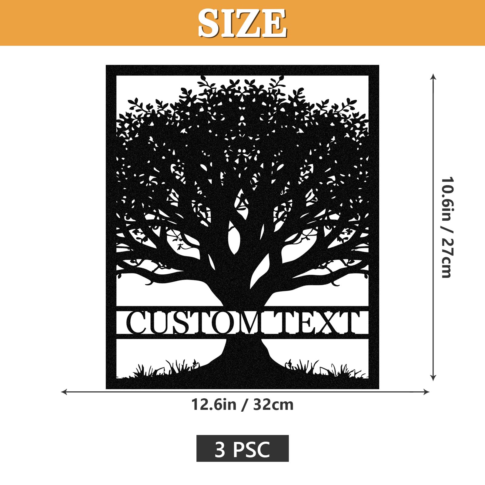 Duckbe Decoración de pared de metal personalizada, 3 letreros de metal, arte de pared de árbol de la vida, esculturas de pared de árbol genealógico, letrero de nombre personalizado para el hogar,