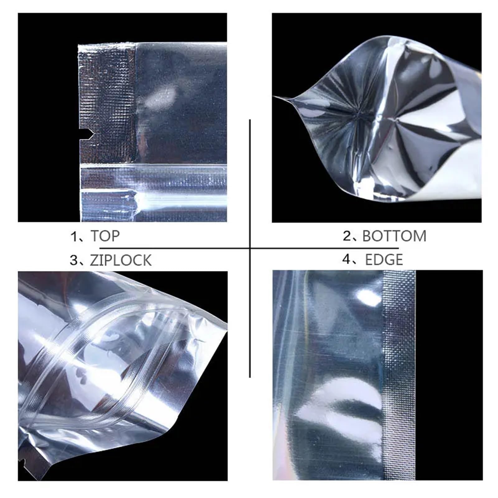 Bolsas de plástico con precinto, 50 bolsas de aluminio transparente con cierre hermético, bolsas de aluminio con cierre hermético, bolsas de plástico metálicas plateadas for alimentos, té y dulces.(30