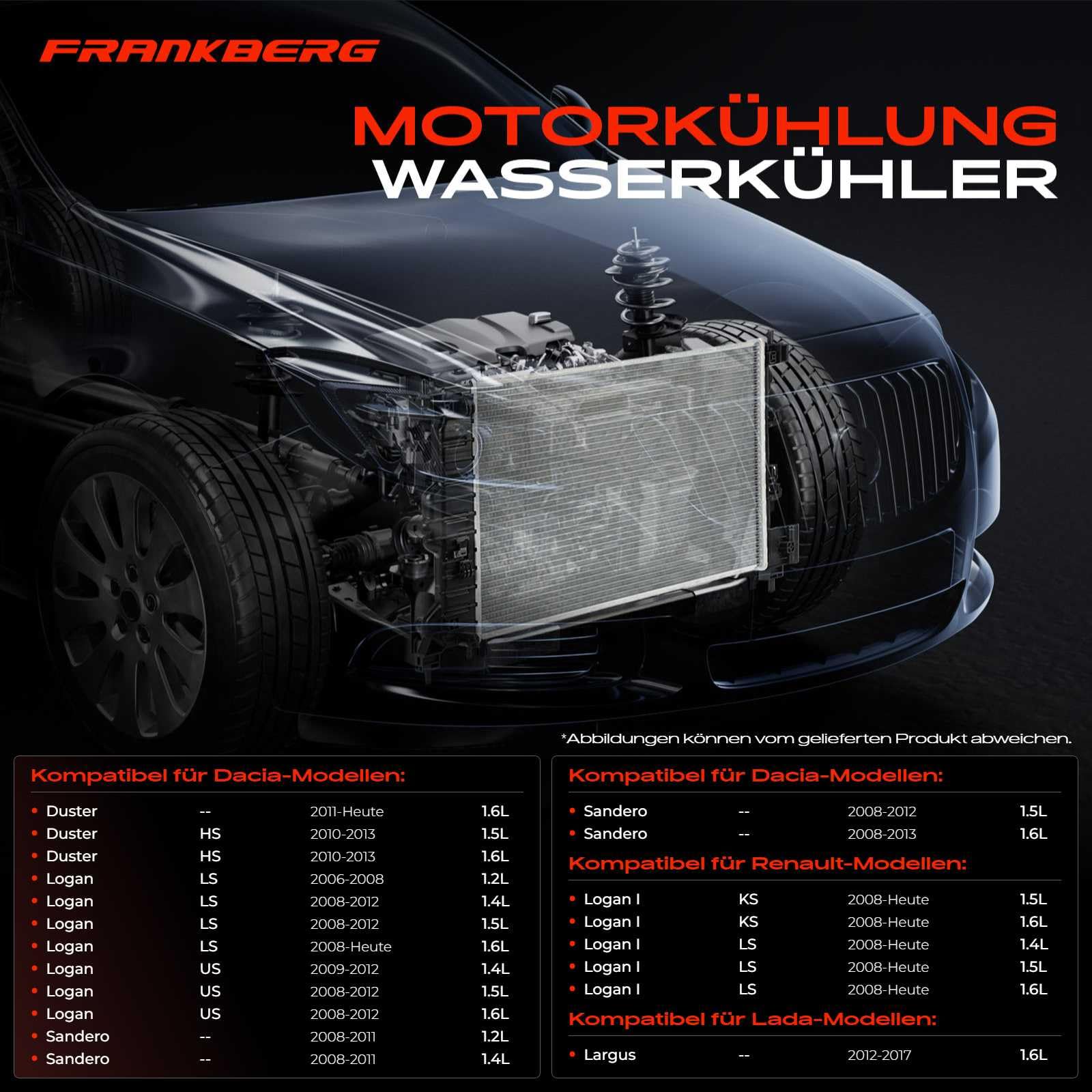 Frankberg Chłodzenie silnika, chłodnica wodna, przekładnia manualna, kompatybilna z Duster HS 1,5 l 1,6 l 2010-2013 Logan LS US 1,2L-1,6 l 2006-Heute Sandero/Stepway I BS Replace# 8200735039