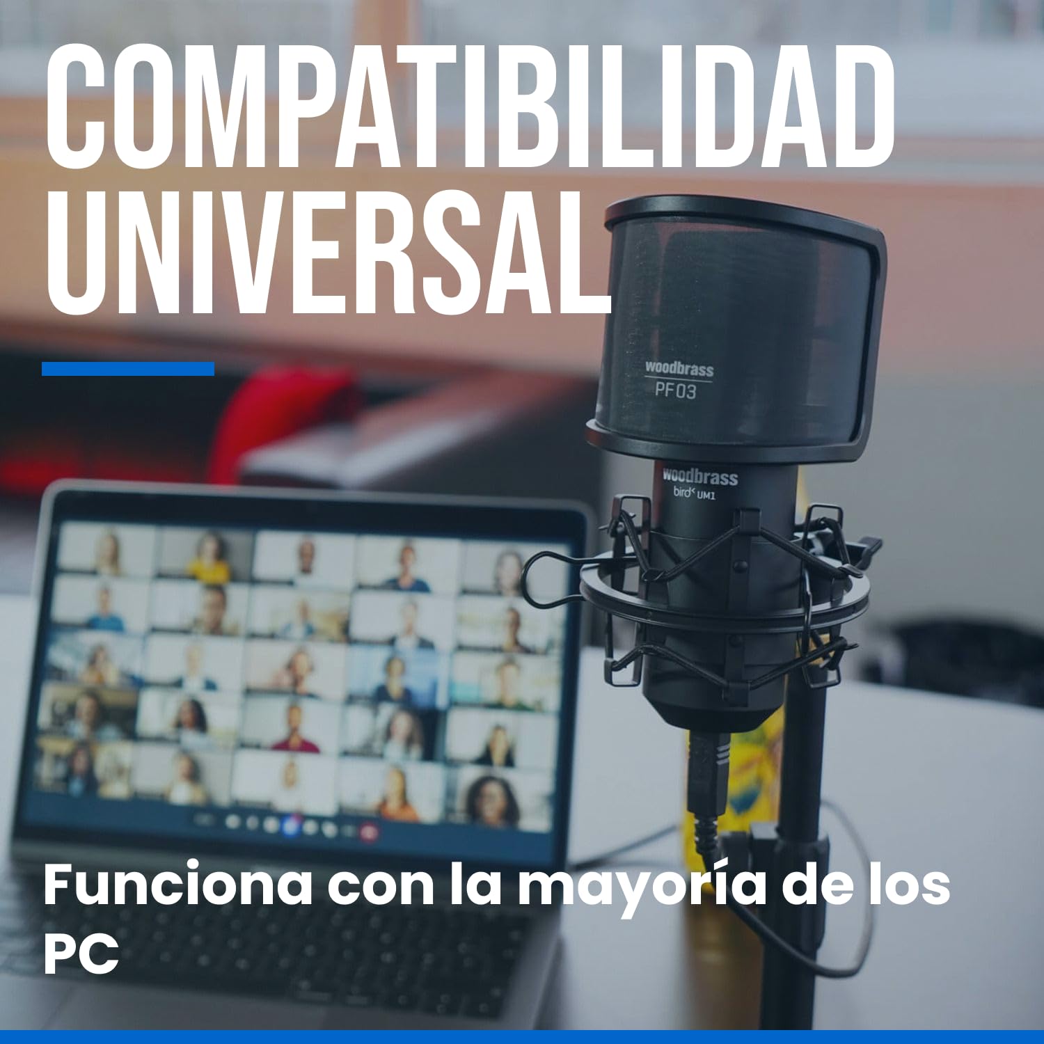 WOODBRASS Bird UM1 Podcast Pack Negro – Micrófono Cardioide USB con Condensador PC y Mac para Radiodifusión y Grabación, Streaming, Podcasting, Conferencia, Home Studio Mao, Voice Off