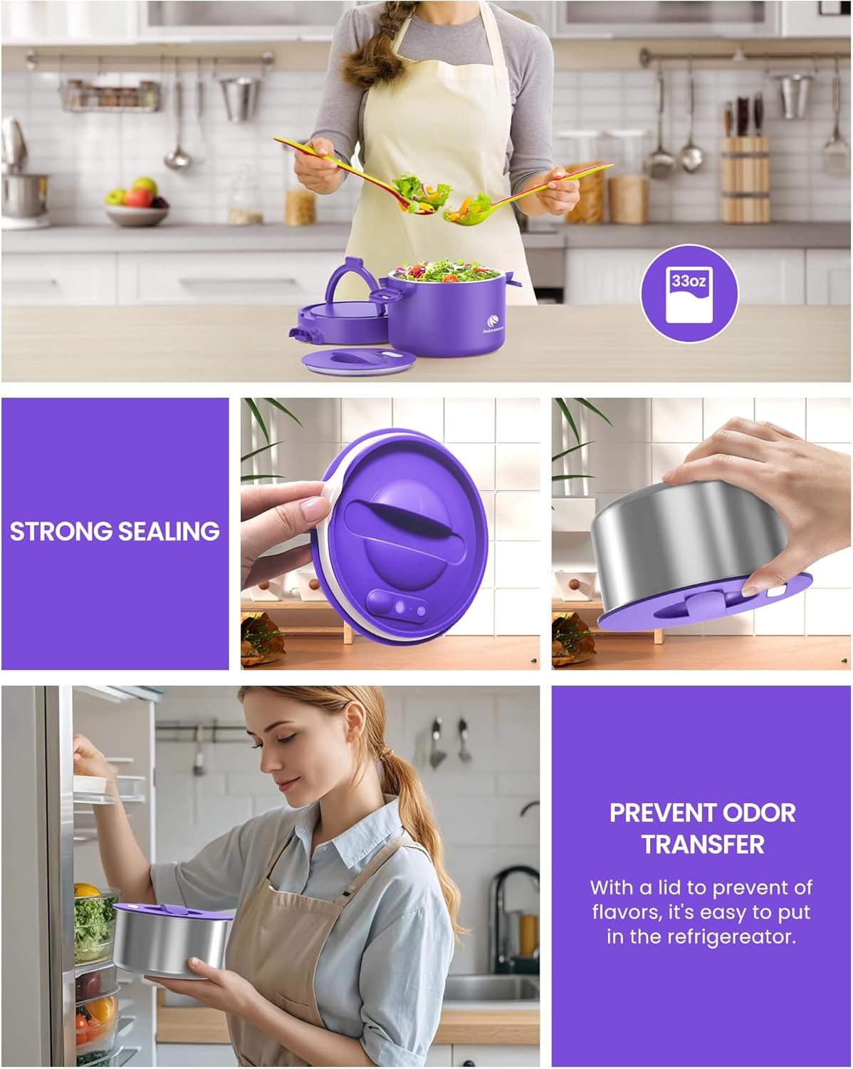 Portable Electric Lunch Box, 33 Ounce Food Warmer Cooker,12/24/110V Upgraded Heated Lunch Box for Car/Truck/Office Ideal Men & Women's Gifts,Warming Soup,Meal,Spill-Free,100W (Purple)