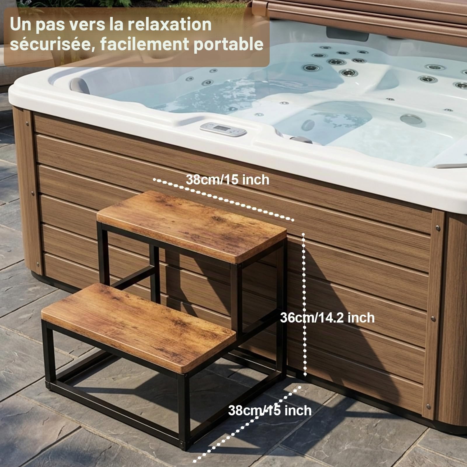 Marches de Spa antidérapantes 226kg Tabouret Robuste Cadre en métal Accessoires Caravane Camping-Car