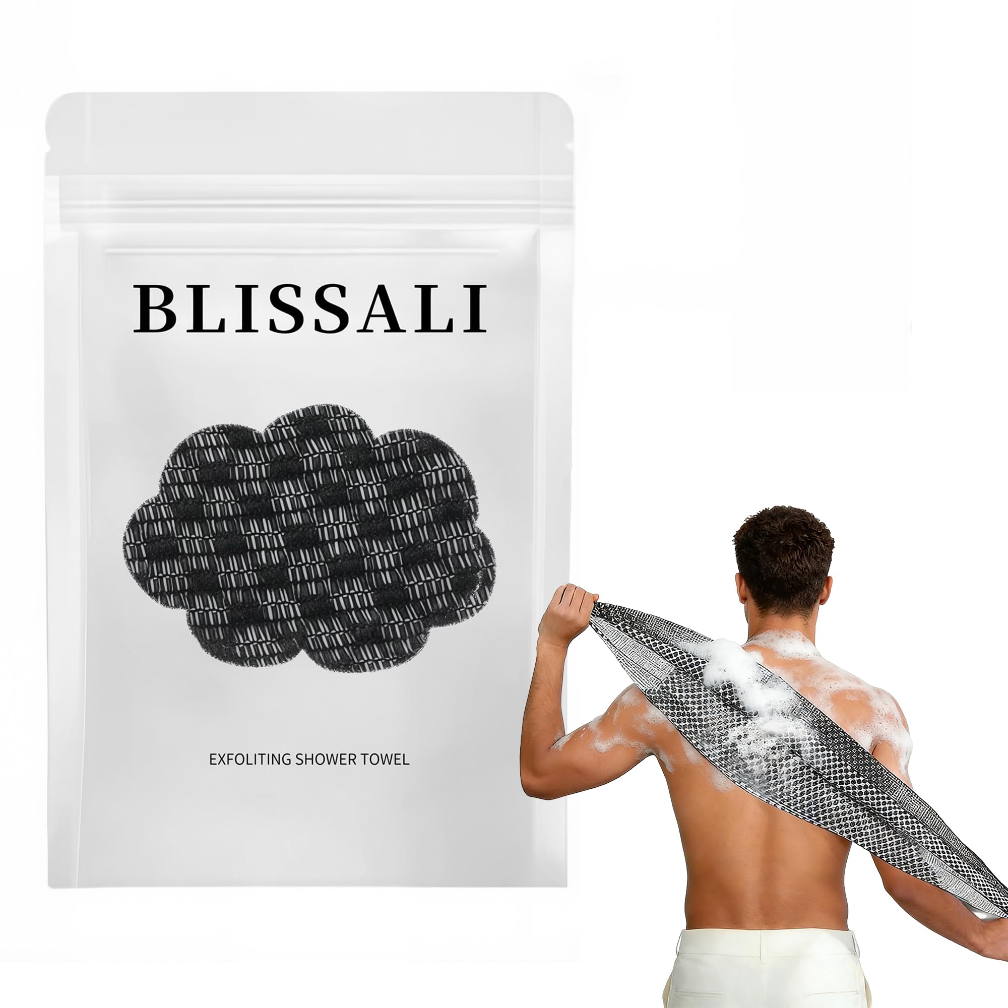 Blissal Exfoliante antibacteriano toalla de ducha, Peeling cuerpo de ducha, Accesorios de ducha de cepillo de espalda, Exfoliante ducha Schwamm scrubber, Loofah Schwamm für Männer Fraue (negro)