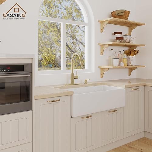 Miniatura 5 de CASAINC Grifo de cocina con rociador extraíble, oro cepillado, 1.8 GPM, 16.89 pulgadas de alto, con sensor de movimiento sin contacto, grifo de