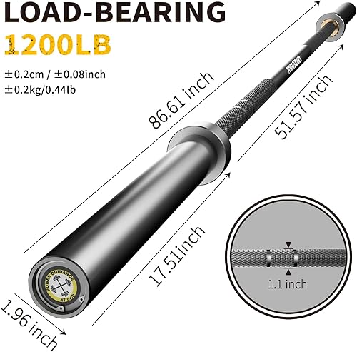 Miniatura 2 de POWER GUIDANCE Barra sólida olímpica, barra de entrenamiento de fuerza de 7 pies para levantamiento de pesas, fitness en casa, capacidad de 1600