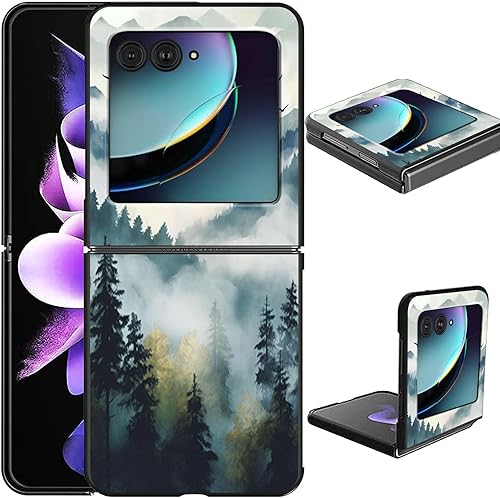 Vista 135 de Funda para Motorola Moto Razr Plus 2023 con protección de pantalla, cubierta trasera de policarbonato duro delgada y ultrafina con patrón de estante