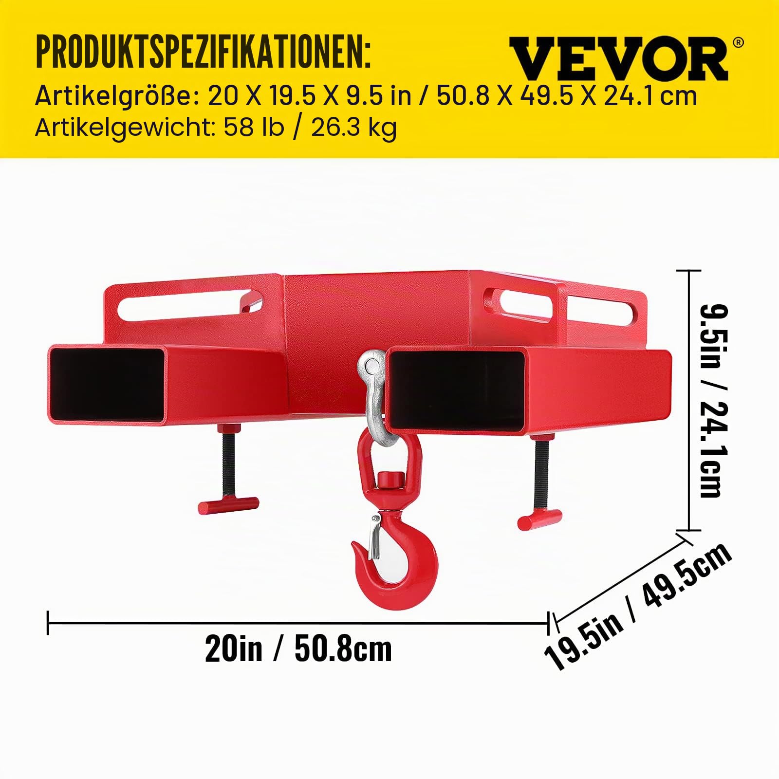 VEVOR 3T Haken Gabelstapler Haken Doppelte Gabel Design, 3000 kg Gabelstapler-Hebehaken Kohlenstoffstahl, 530 x 530 x 170 mm Gabelstapler Hebezeug Schwenkhaken Mobilkran Gabelstapler Anbaugeräte