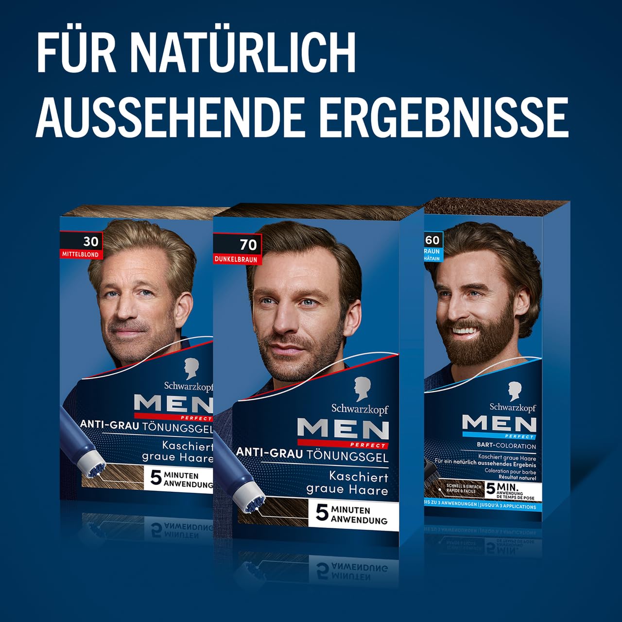 Men Perfect Anti-Grau Tönungs-Gel 70 Dunkelbraun (6x 80 ml), Haarfarbe für Männer blendet graue Haare aus, Anti-Grau Tönung für ein natürlich aussehendes Ergebnis