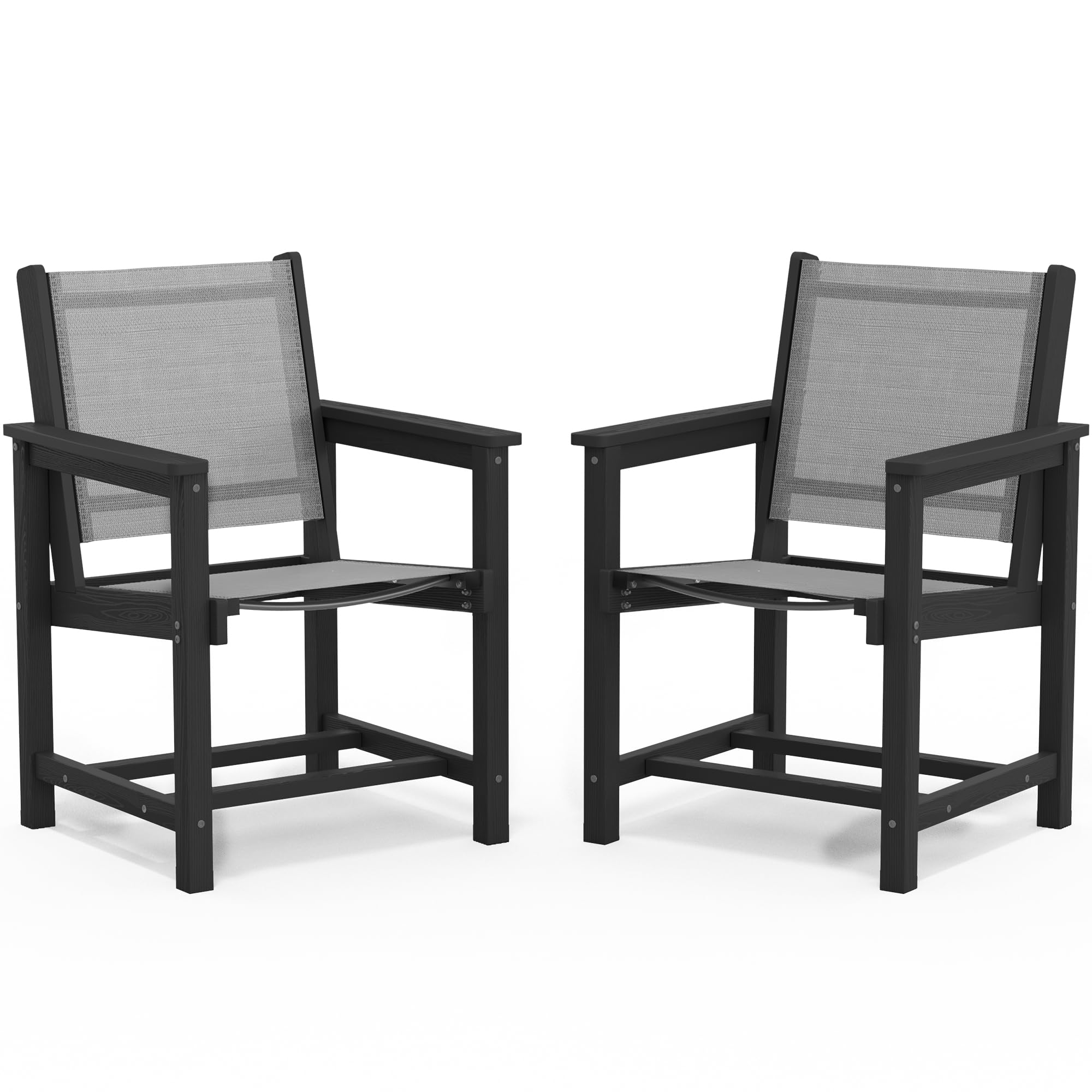 SERWALL Outdoor Textilene Sling Dining Chairs Set of 2, Black