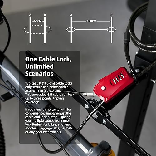 Miniatura 7 de Candado de cable pitón de 6 pies para bicicleta, bicicleta, scooter eléctrico, cámara de sendero, cerradura de combinación de 4 dígitos para uso al