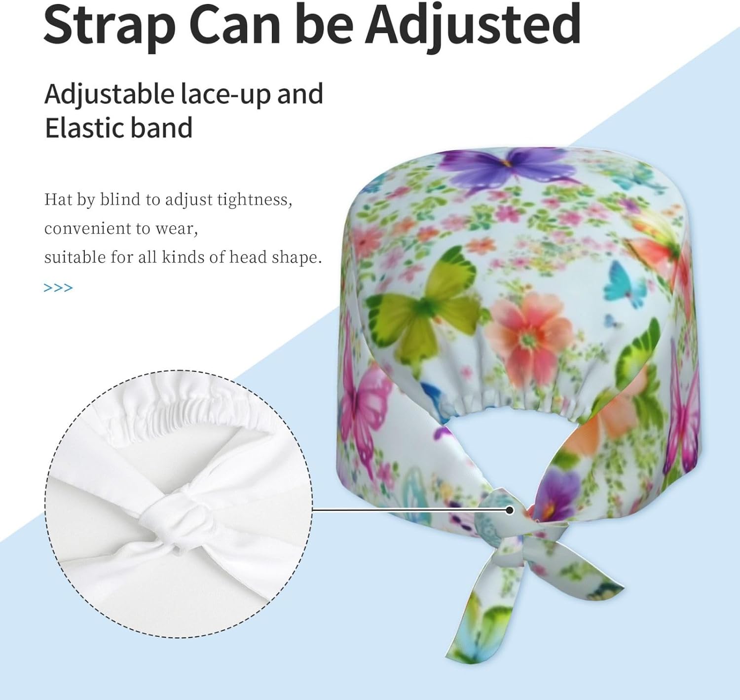 Working Cap with Sweatband Adjustable Cleaning Work Hat Scrub Cap for Women Men Tie Back Hat Nurse Surgical Caps (Butterfly, One Size) - Image 4