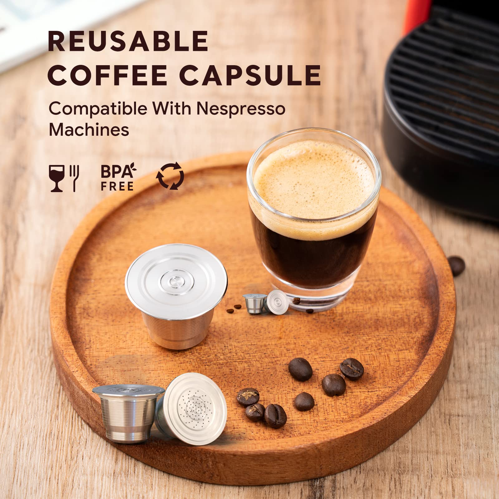 Nespresso Kapsułki ze stali nierdzewnej wielokrotnego użytku z szczotką i łyżką