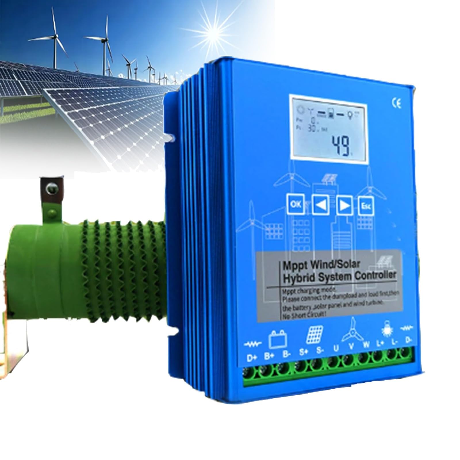 Windkraftanlagen-Generator-Set mit Laderegler, vertikale Stromerzeugungsanlage, 12000 W Wind-Solar-Hybrid-Laderegler – MPPT für 12 V, 24 V und 48 V netzunabhängige Systeme – kompatibel mit W