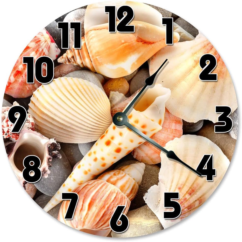 Beach SEA Shells Beach Clock Large 10.5" Wall Clock Decorative Round Ocean Clock Home Decor Novelty Clock Ocean Shells