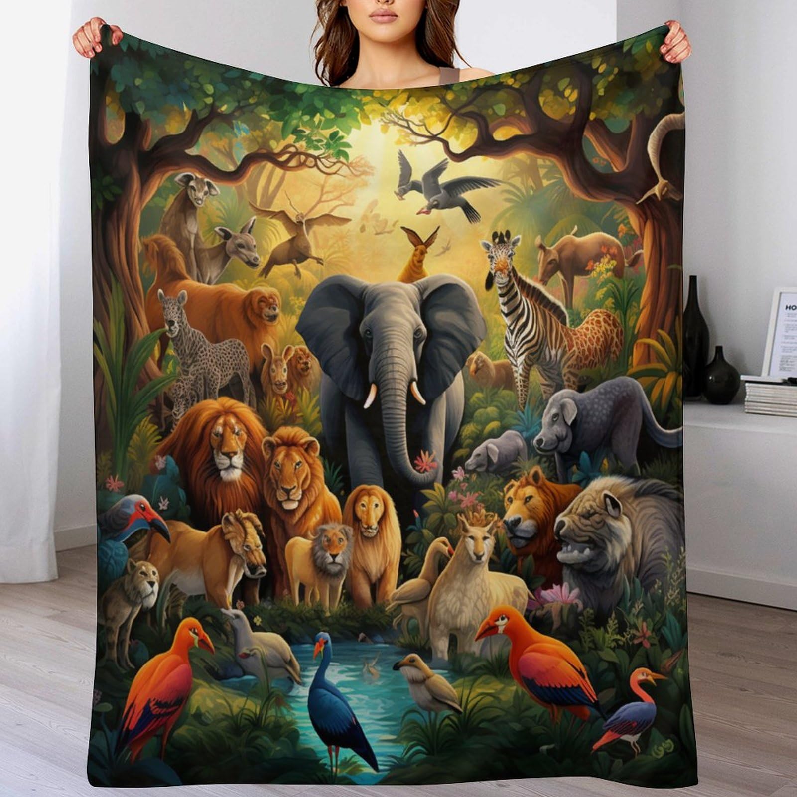Ggjjtt Jungle Animals 3D Blankets Super Soft Blanket Cosy & Warm Blanket For Sofa Or Bed Flannel Machine Washable Comfortable & Stylish（140×180Cm）