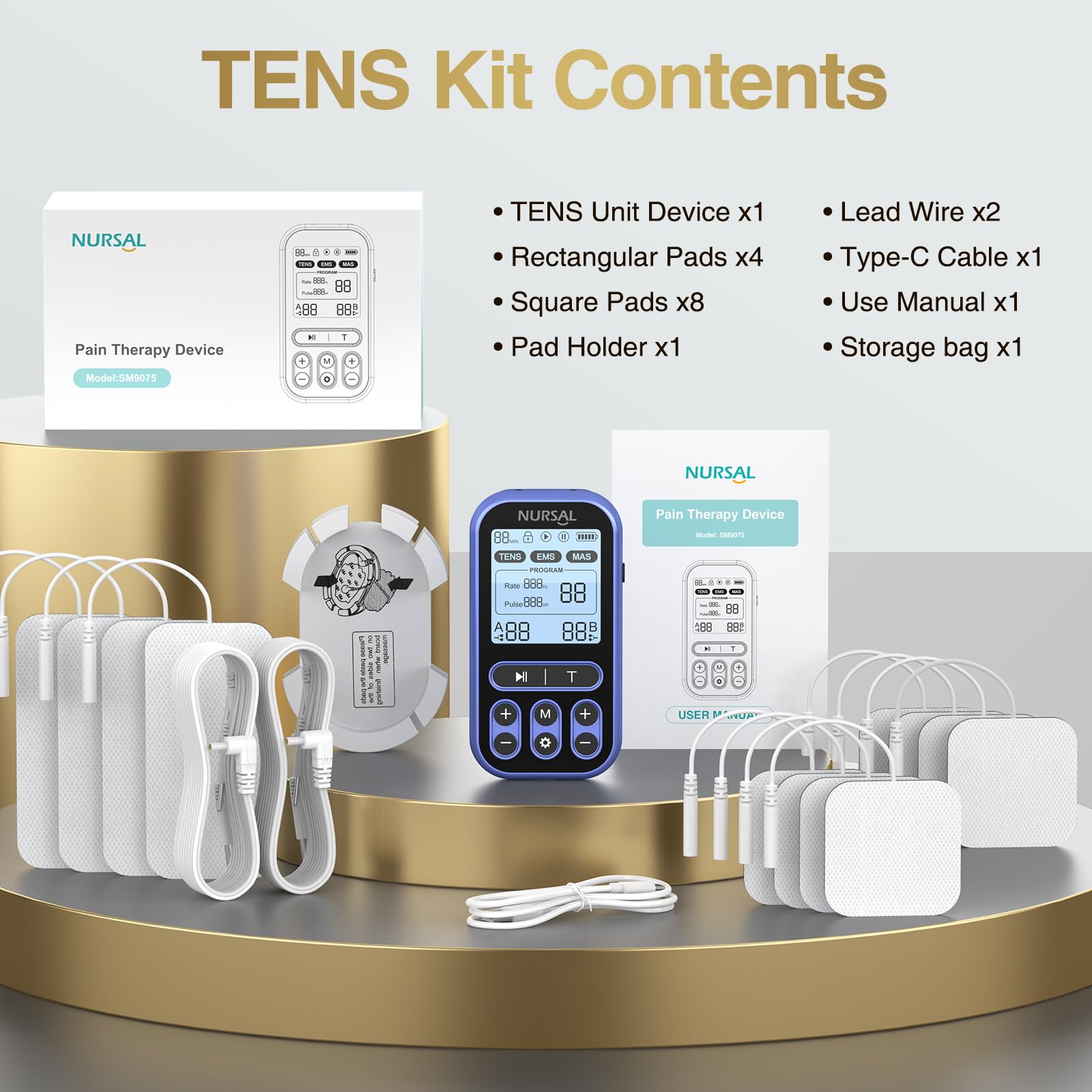 NURSAL 60 Modes TENS Unit Muscle Stimulator for Pain Relief Therapy, 3-in-1 Dual Channel EMS Muscle Stimulator for Back, Shoulder, Neck, Knee, Sciatica, Rechargeable TENS Machine with 12 TENS Pads — Amazon image 7