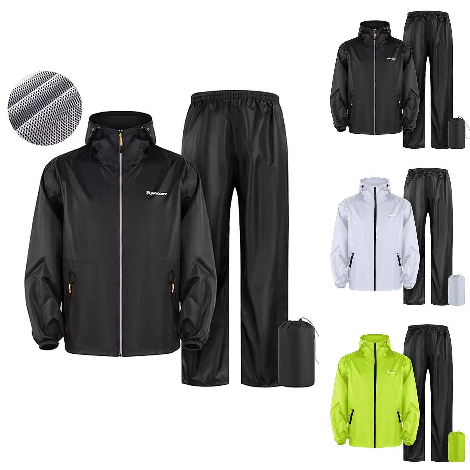 Ensemble de pluie pour homme - Manteau à capuche et pantalon de pluie - Veste de pluie pour homme - Imperméable - Respirant - Réfléchissant - Imperméable - Coupe-vent