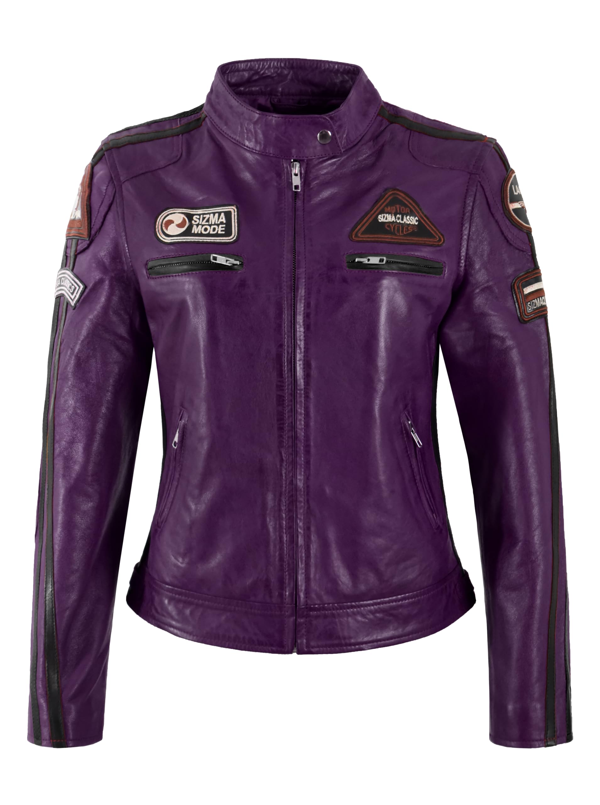 SIZMA Damen Lederjacke klassische Retro Motorrad Racer Stil Vintage Jacke LDS 5011