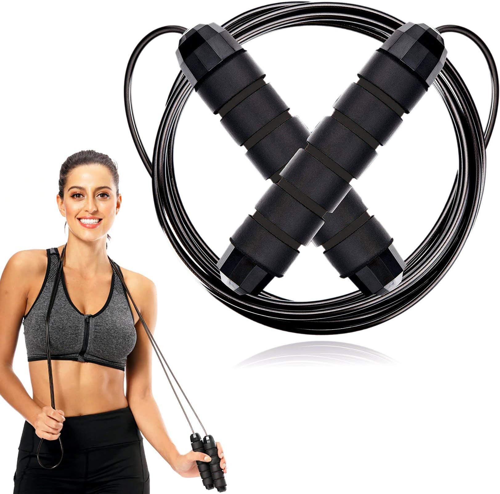 Pack of 3 -Skipping Rope Adult Fitness Adjustable Tangle-Free Ball Bearing Speed Jump Rope With Comfortable Handle Best for Burning Calories Workout Home Gym Exercise Equipment (Pro Version)