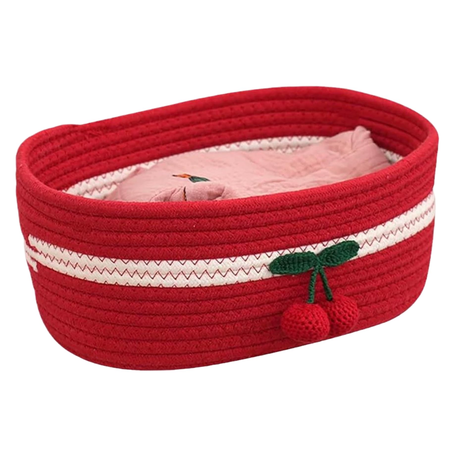 CAKEEYUM Organizer Baskets 12x8in Rectangle Cozy Woven Cherry Cute Basket Stackable Small Storage Bins for Kids Pets Toy Shelves