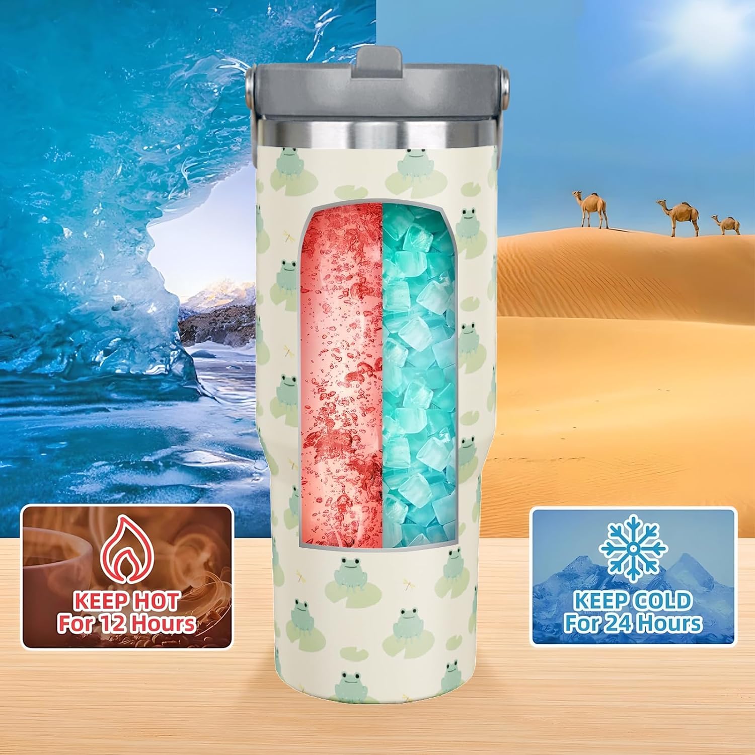 30oz Frog Flip Straw Tumbler, Insulated Coffee Travel Mug with Handle and Straw, 30oz Frog Water Bottle Gifts for Women and Girls - Image 4