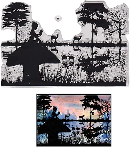 Miniatura 6 de ABTOLS Sellos transparentes de hada de mariposa para hacer tarjetas sellos de goma transparente de diente de león marco de árbol sello reutilizable