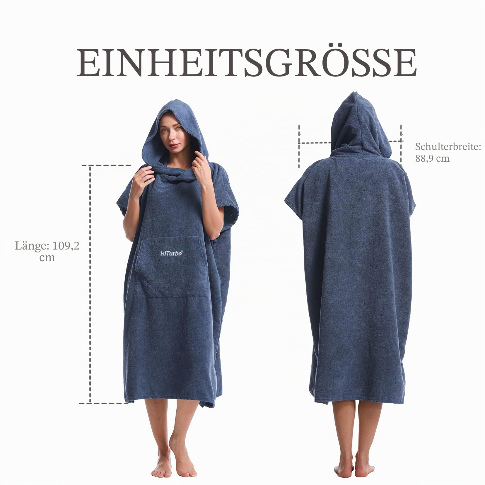 Hiturbo Wickelmantel / Bademantel, Poncho, Surf, kurzärmelig, mit Kapuze