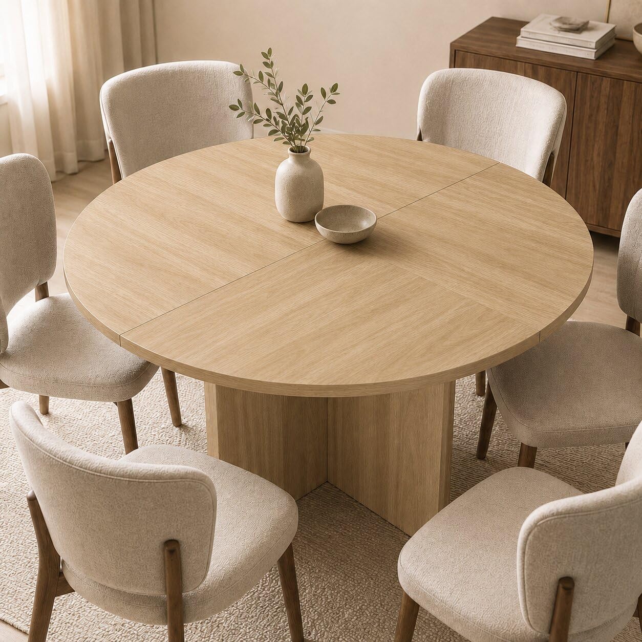 Merax Tavolo da pranzo rotondo Ø 120 cm per 4-6 persone, tavolo da cucina in MDF, tavolo da pranzo in stile scandinavo, tavolo da cucina classico con venature del legno