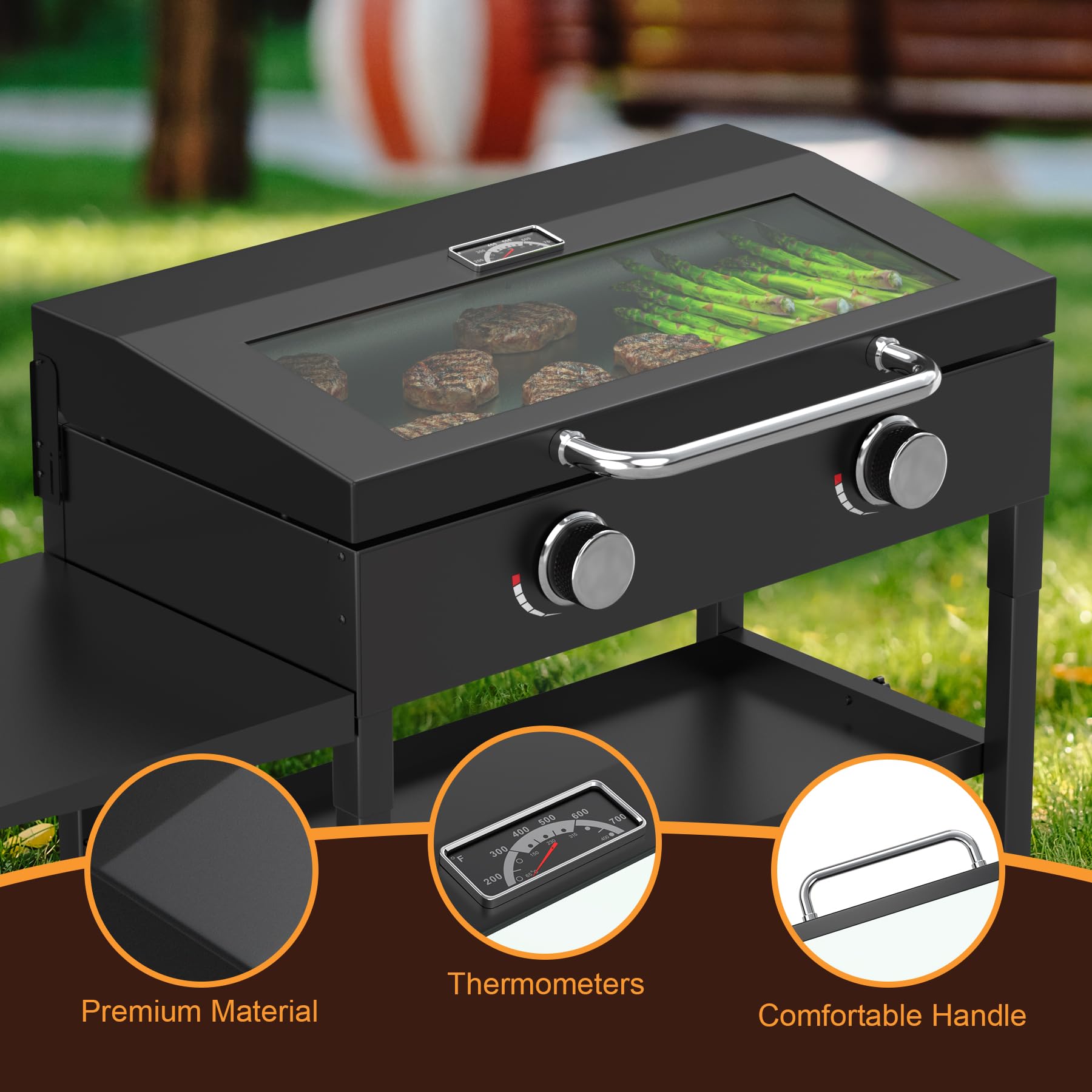 Outspark Scharnierdeckel Für Blackstone 71,1 Cm Grill - Harte Abdeckhaube Mit Thermometer