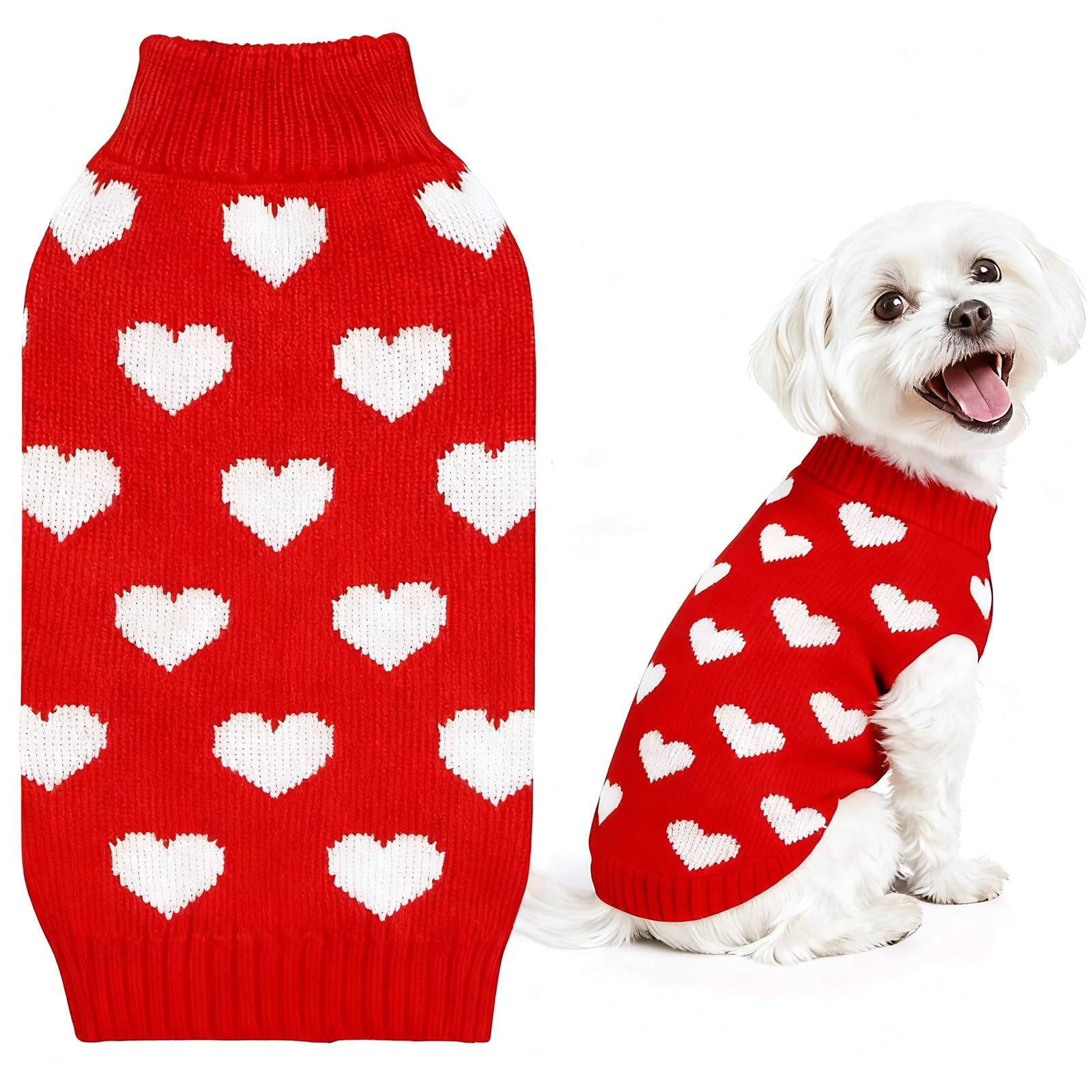 Hundepullover Herz Warme Hundepullover Kleine Hunde Valentinstag Hund Pullover Rot Gestricktes Hundepulli Katzenpullover Weicher Hundekleidung S