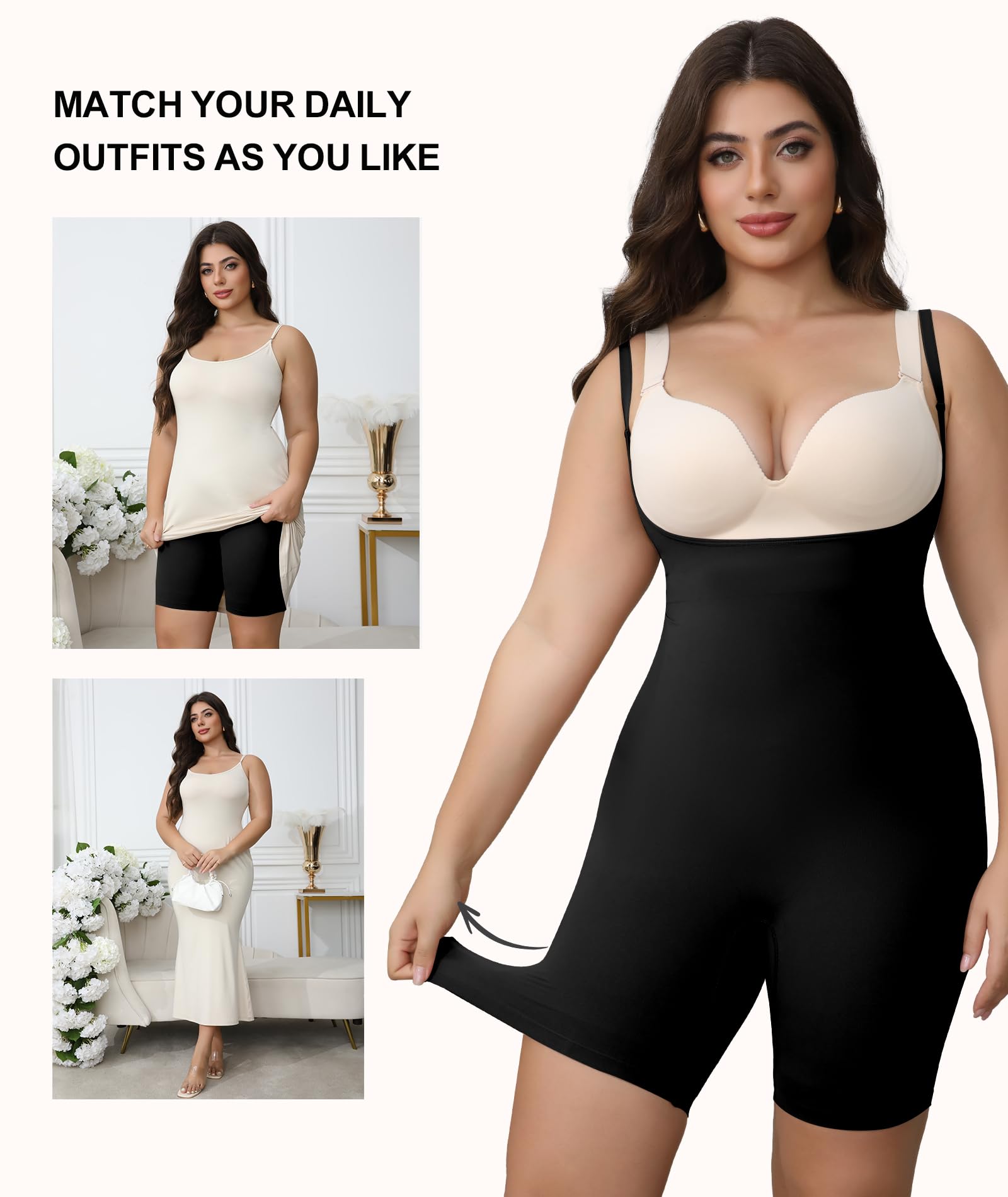 Mosebo Shapewear - Body modellante da donna per il controllo della pancia, busto aperto, senza cuciture, a compressione