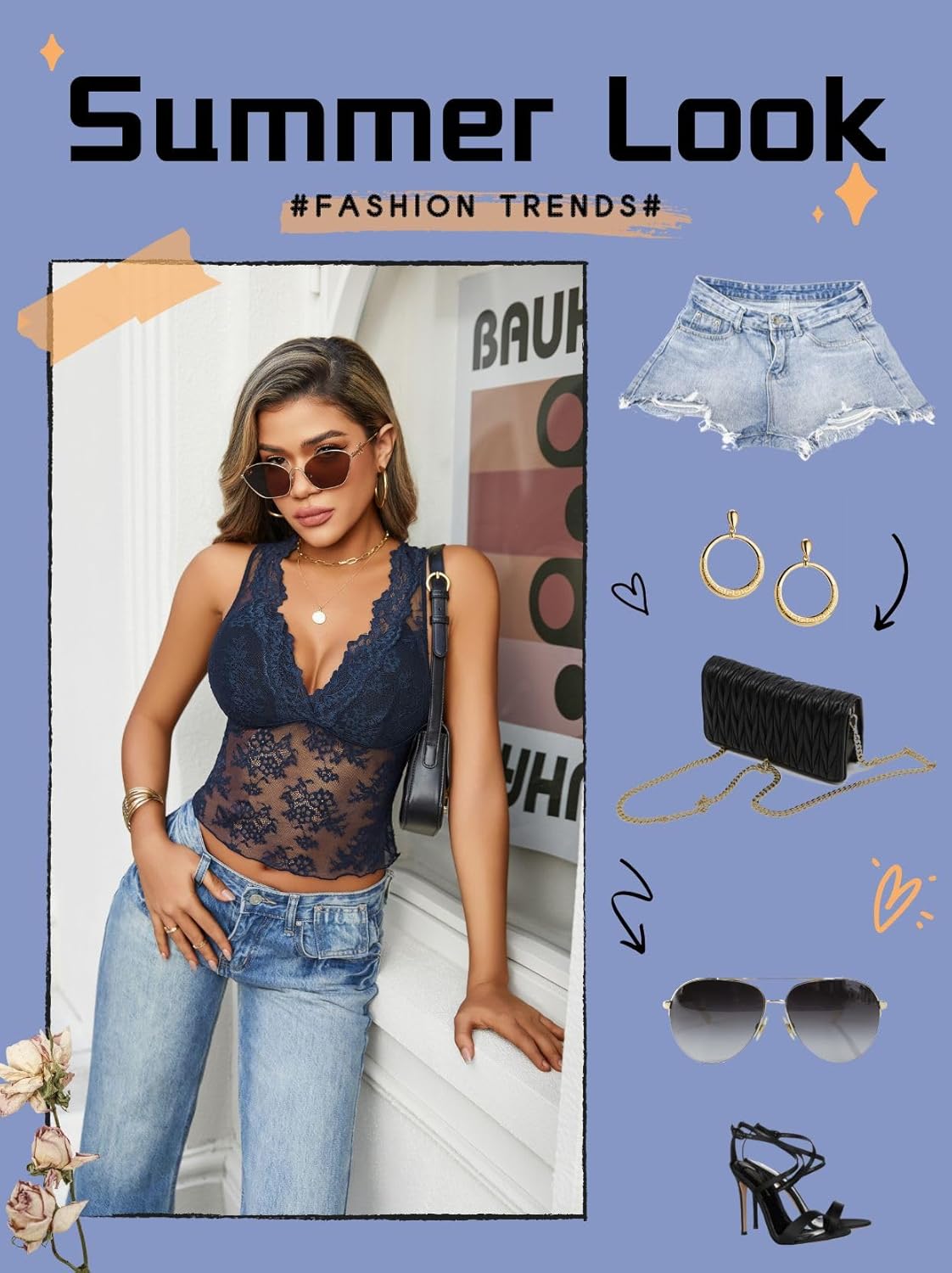 Avidlove Lace Tops for Women V Neck Tank Tops Sexy Sheer Y2k Crop Tops for Going Out Concert - Image 5