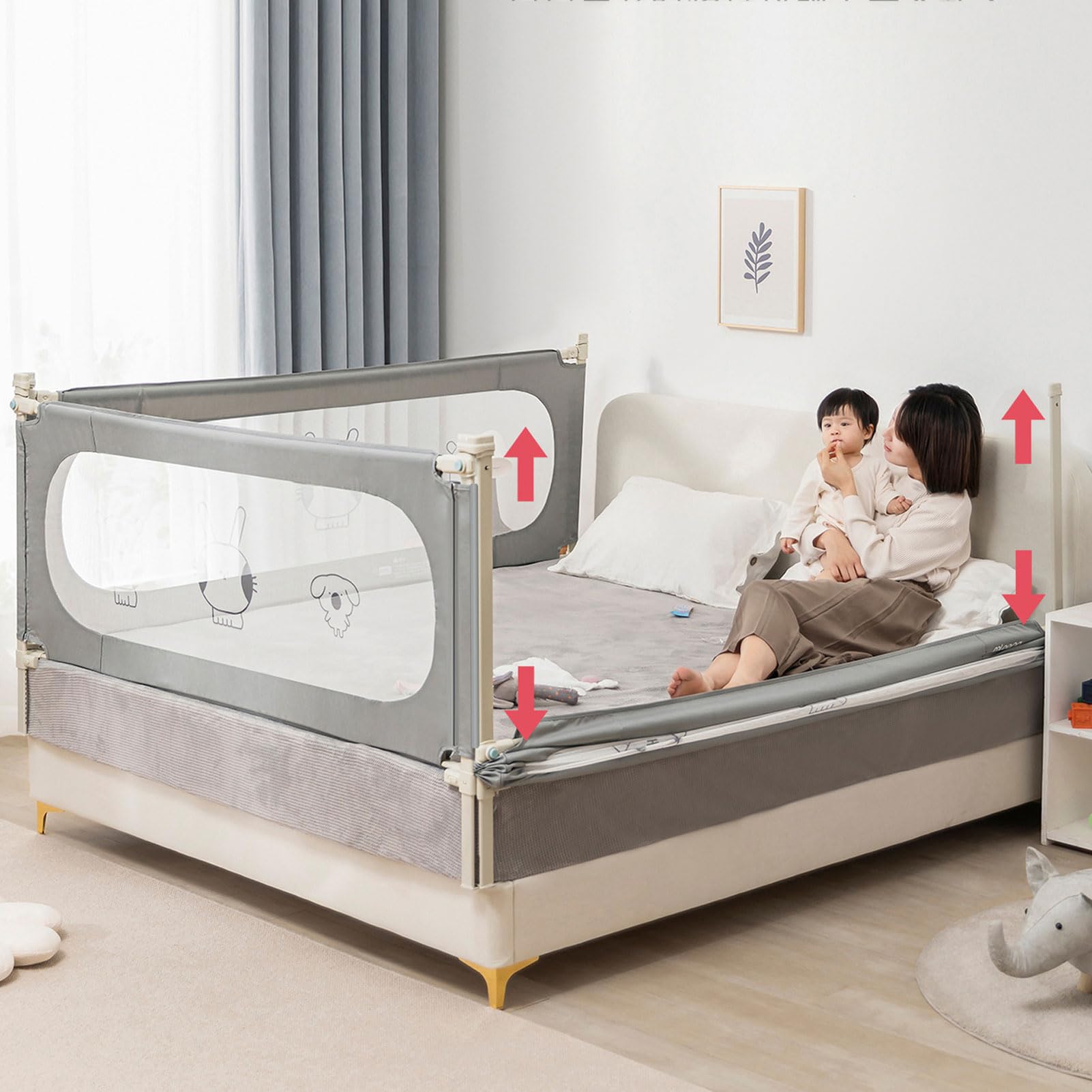 HUHJYUGE Bed Rail Guard, Barandilla de Cama para Niños, Barrera de Seguridad para Cama Bebé, con Elevación Vertical/Doble Cierre de Seguridad, Protección Anticaídas (2m)