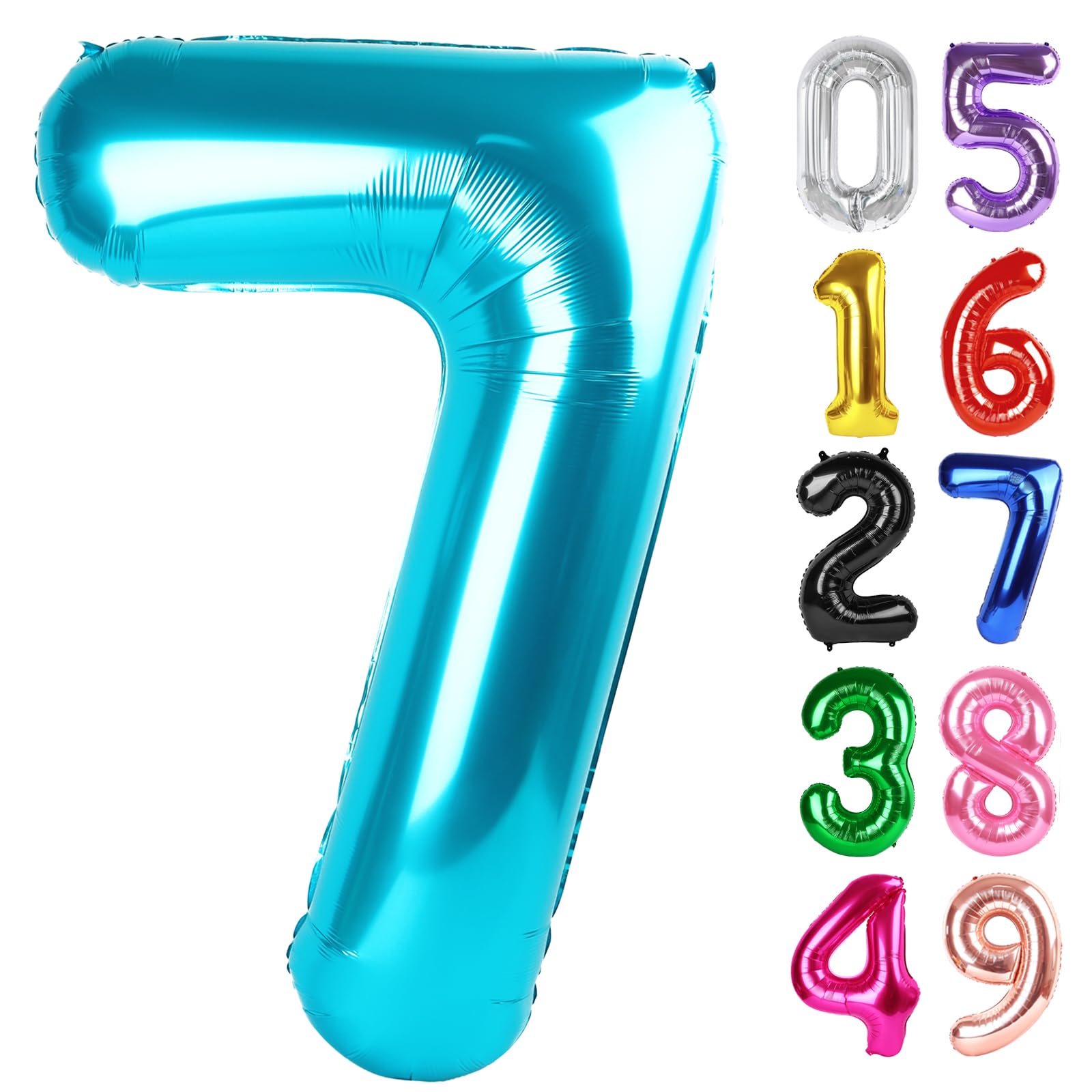 Light Blue Number 7 Balloon 40 Inch, 7th Birthday Decorations Men Women