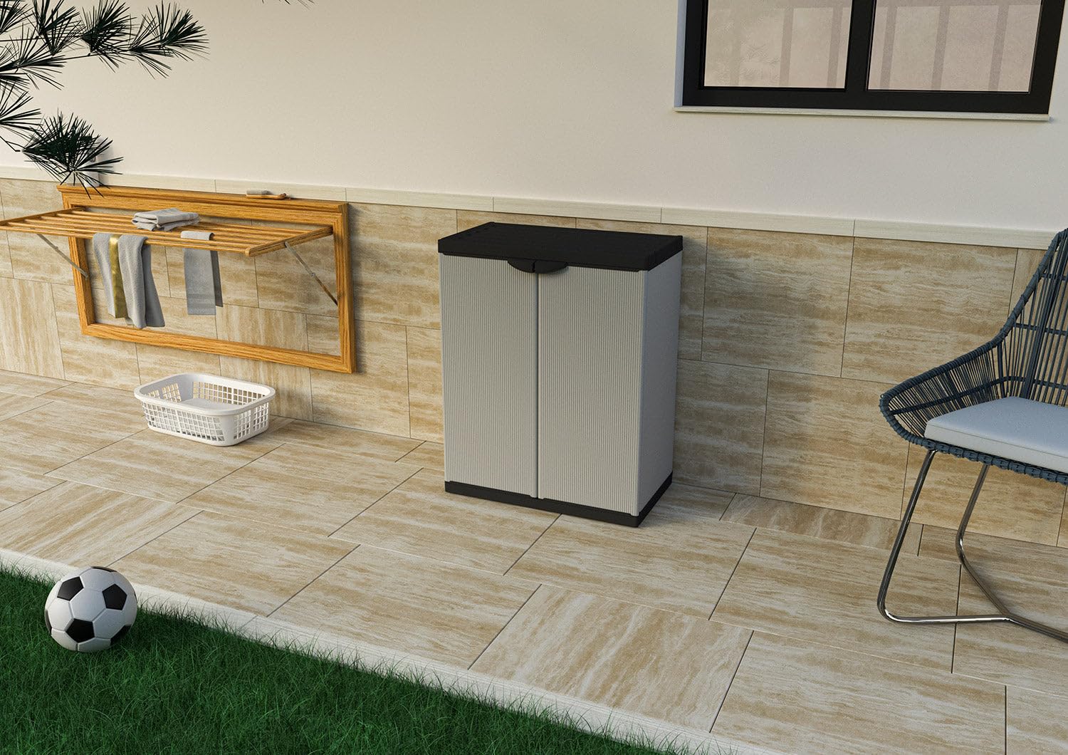Armadio da Esterno 68x40x85 cm 2 Ante 2 Ripiani in Resina Grigio