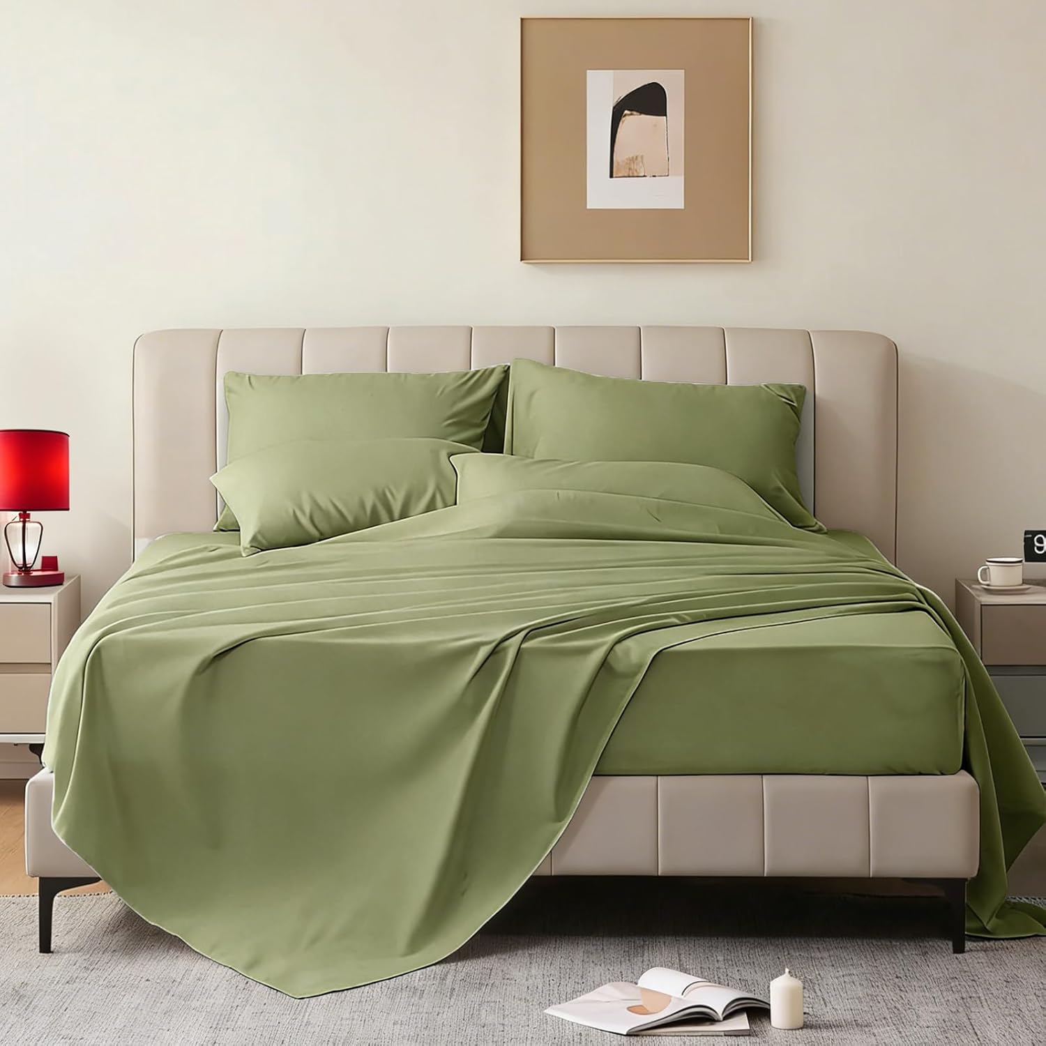 King Size Sheets Set - 6 Piece Luxuriously Soft & Cooling Sheets King Size - Ultra Soft 16" Deep Pocket King Sheet Set - Fitted Sheet & Pillowcase Sets (King Sage Green)