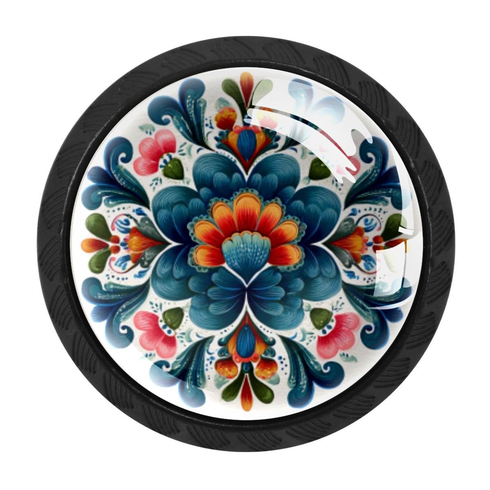 CHENZZZZ 4 Pack Black Norwegian Rosemaling Folk Style Flower (49) Cabinet Pulls with Screws, Kitchen Cabinet Knobs Hardware