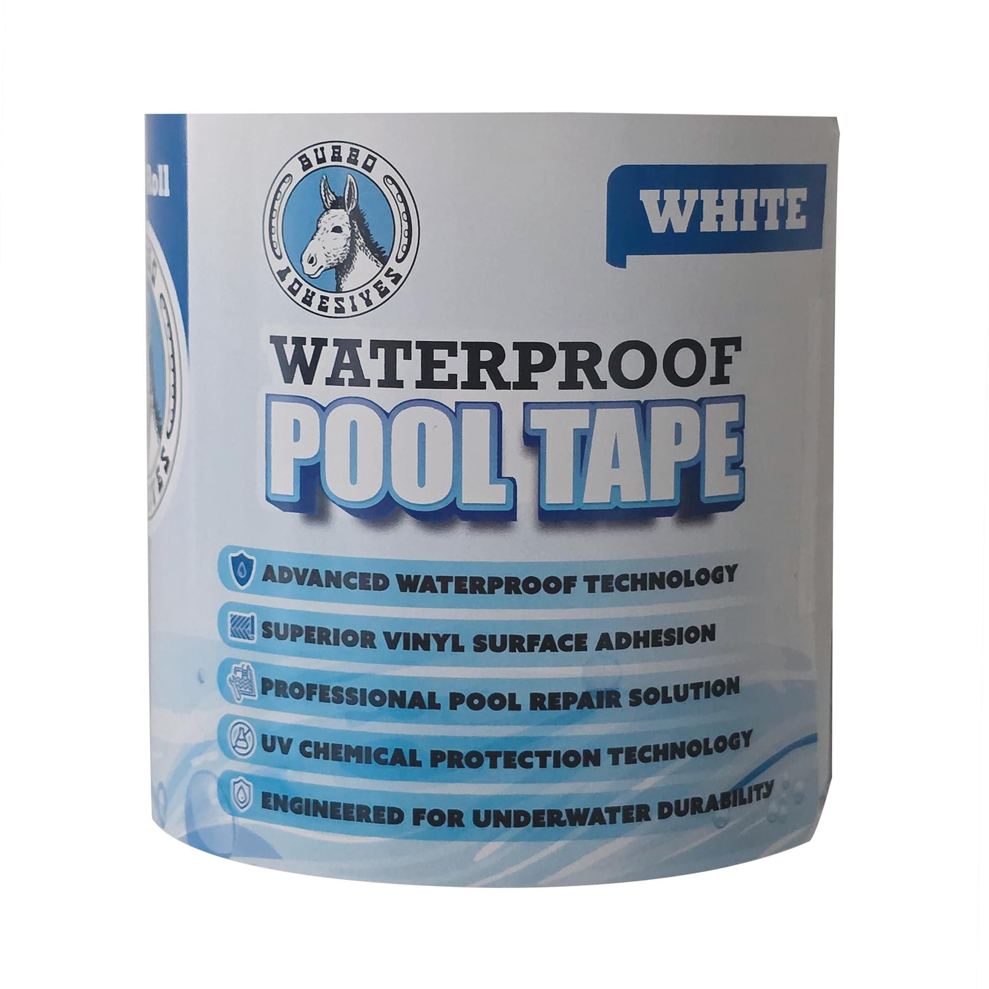 Burro Adhesives - Nastro adesivo impermeabile per piscina, 10,2 cm x 3,5 m, resistente, in vinile PVC, per riparazioni di piscine subacquee e asciutte, piscine commerciali e residenziali, sigilla