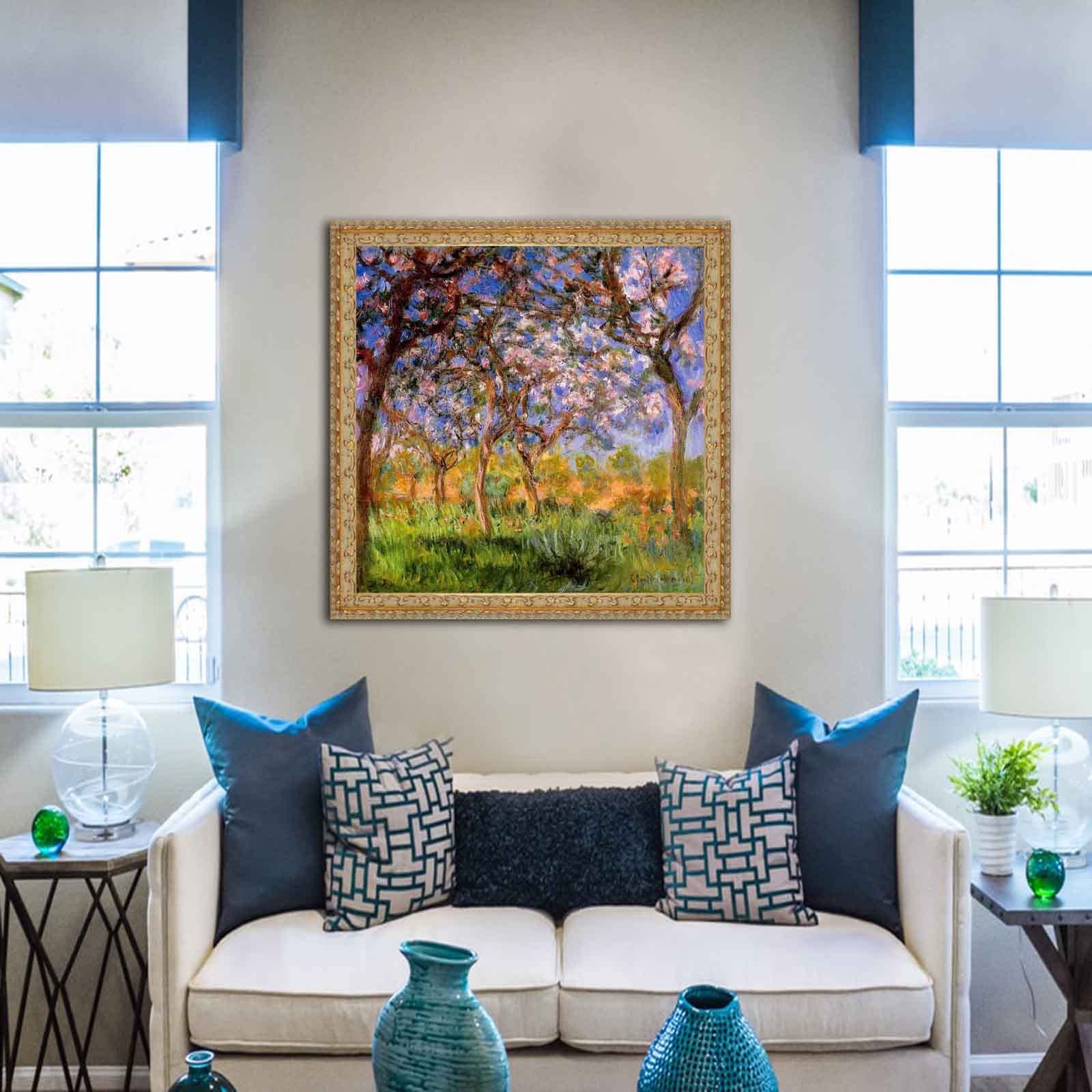 Lot De 4 Tableaux Claude Monet Sur Toile - 30x30 Cm Chacun, Cadre Bois 2 Cm - Prêts à Accrocher, Décoration Salon, Chambre, Cuisine - 12